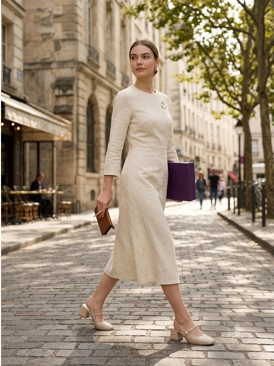 Ayollar uchun elegant slingback tufli, kvadrat burunli, poshnali, bezakli model