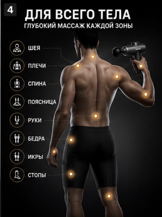Массажер перкуссионный KONKA, массажный пистолет, 99 режимов, 8 насадок, Type-C