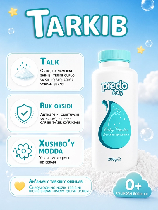 Детская присыпка Predo Baby тальк с оксидом цинка от опрелостей