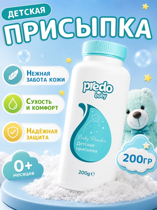 Детская присыпка Predo Baby тальк с оксидом цинка от опрелостей