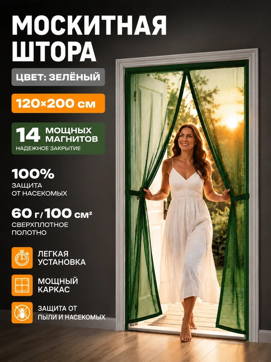 Москитная сетка на дверь на магнитах 110х210 - 