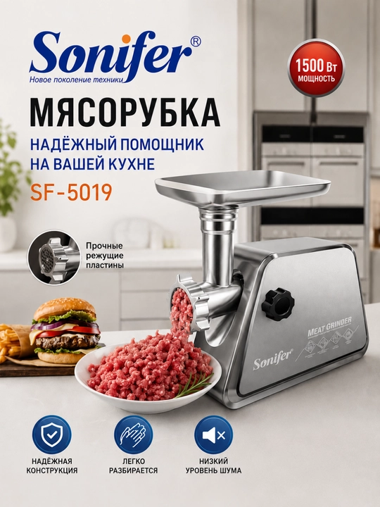 Sonifer SF-5019 go‘shtqiymalagichi: 1500 Vt quvvat, mustahkam konstruksiya va past shovqin - 
