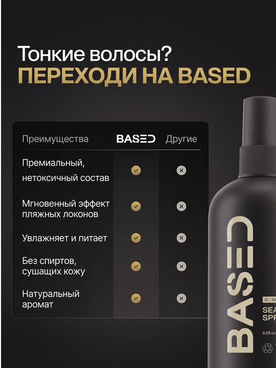 Спрей с морской солью для волос BASED, объем и текстура, матовый эффект, 170 мл