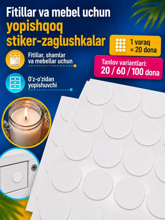 Oq ikki tomonlama stikerlar, fitil uchun, sham tayyorlash uchun
