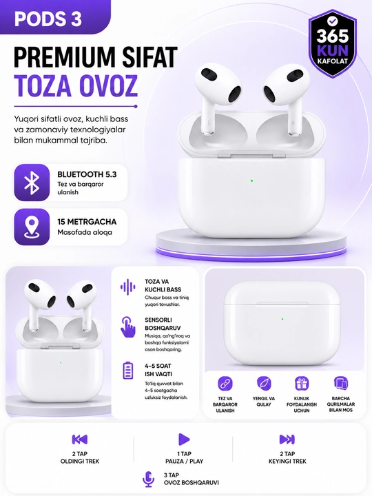 Simsiz quloqchinlar Pods Pro 2. Pods 3. 1+1