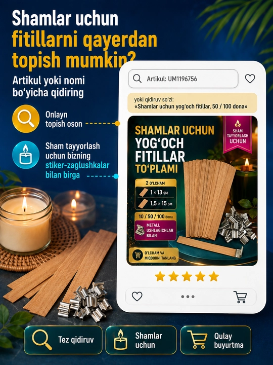 Oq ikki tomonlama stikerlar, fitil uchun, sham tayyorlash uchun