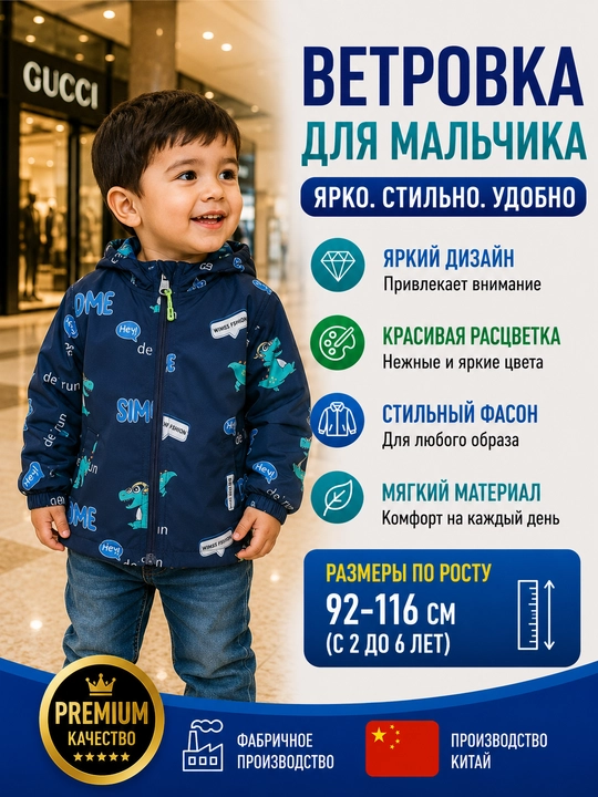 O'g'il bolalar uchun vetrovka yumshoq, engil, ko'k