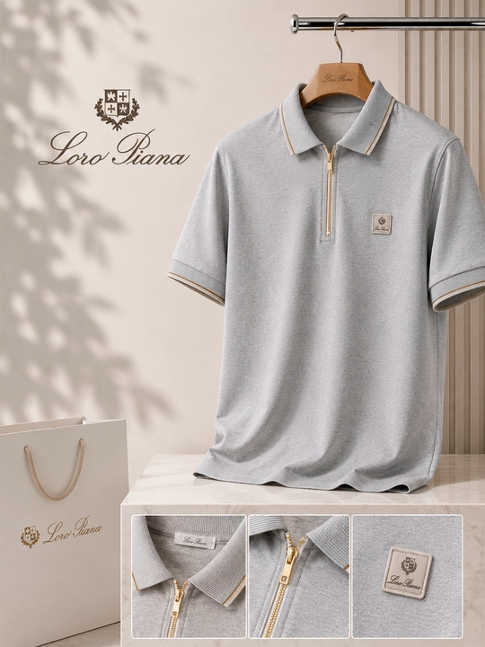 Мужское поло Loro Piana Premium на молнии - 