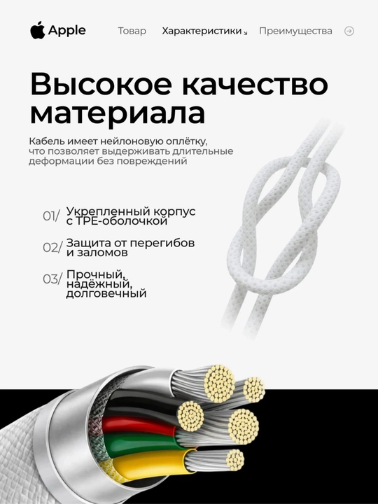 Кабель USB-C to USB-C для iPhone, 60W, 1 метр