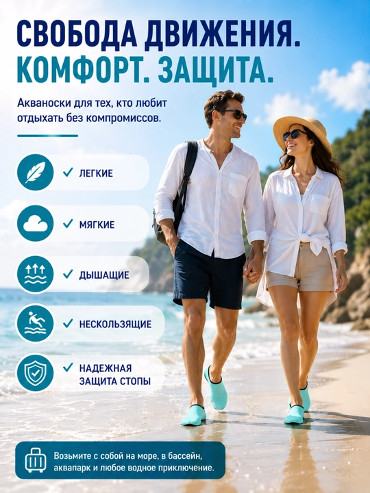 Акваноски для плавания, аквашузы для моря, бассейна и пляжа, нескользящие