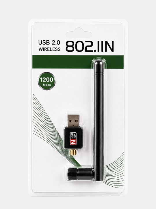 Адаптер беспроводной Wi-Fi USB, до 1200 Mbs, 2.4GHz, без драйверов до 200 м