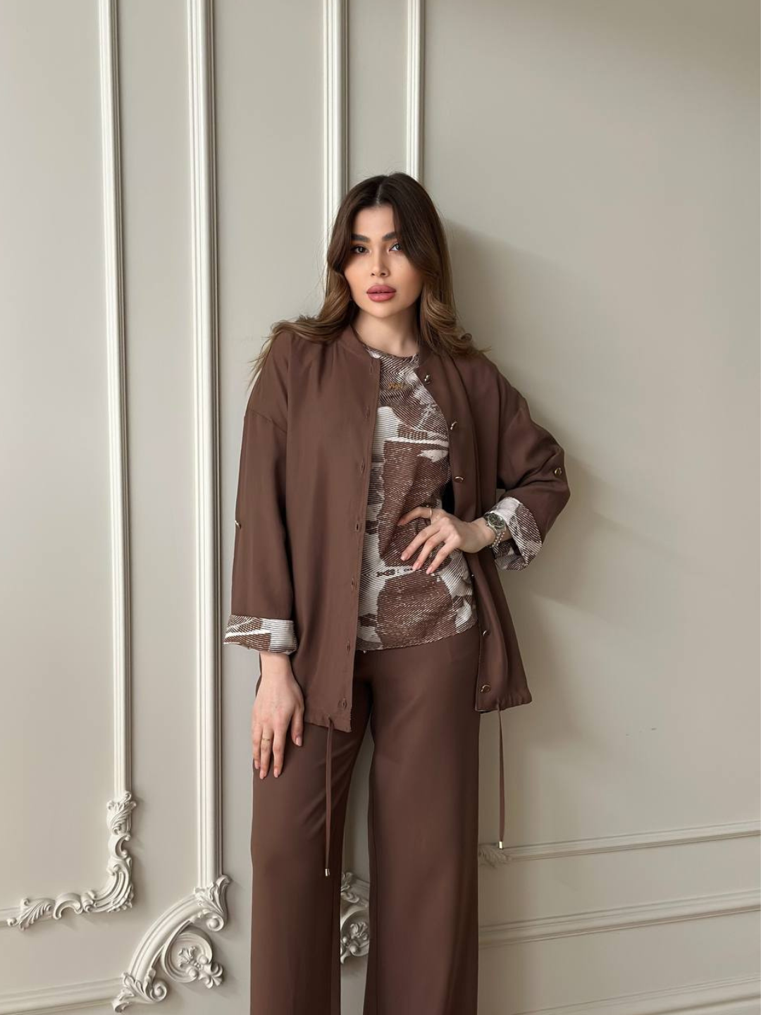 Mytwins ayollar uchlik kostyum keng shimli jaket va bluzka premium turk mahsuloti - 