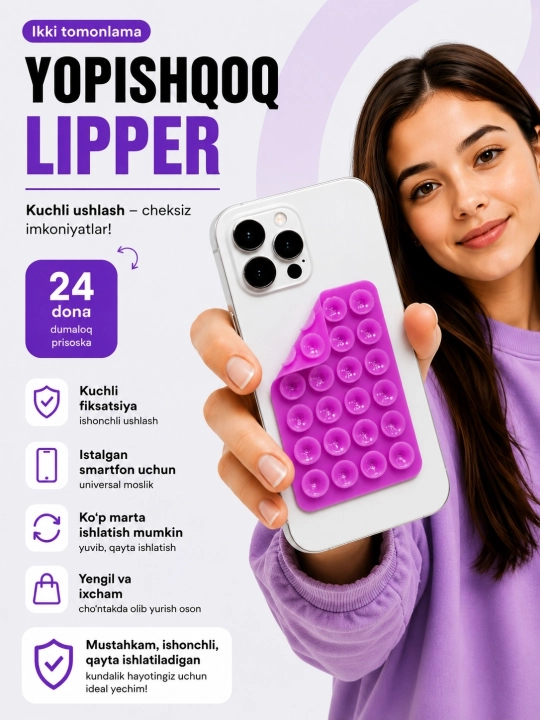 Yopishadigan lipuchka, telefon uchun yopishqoq, lipper - 