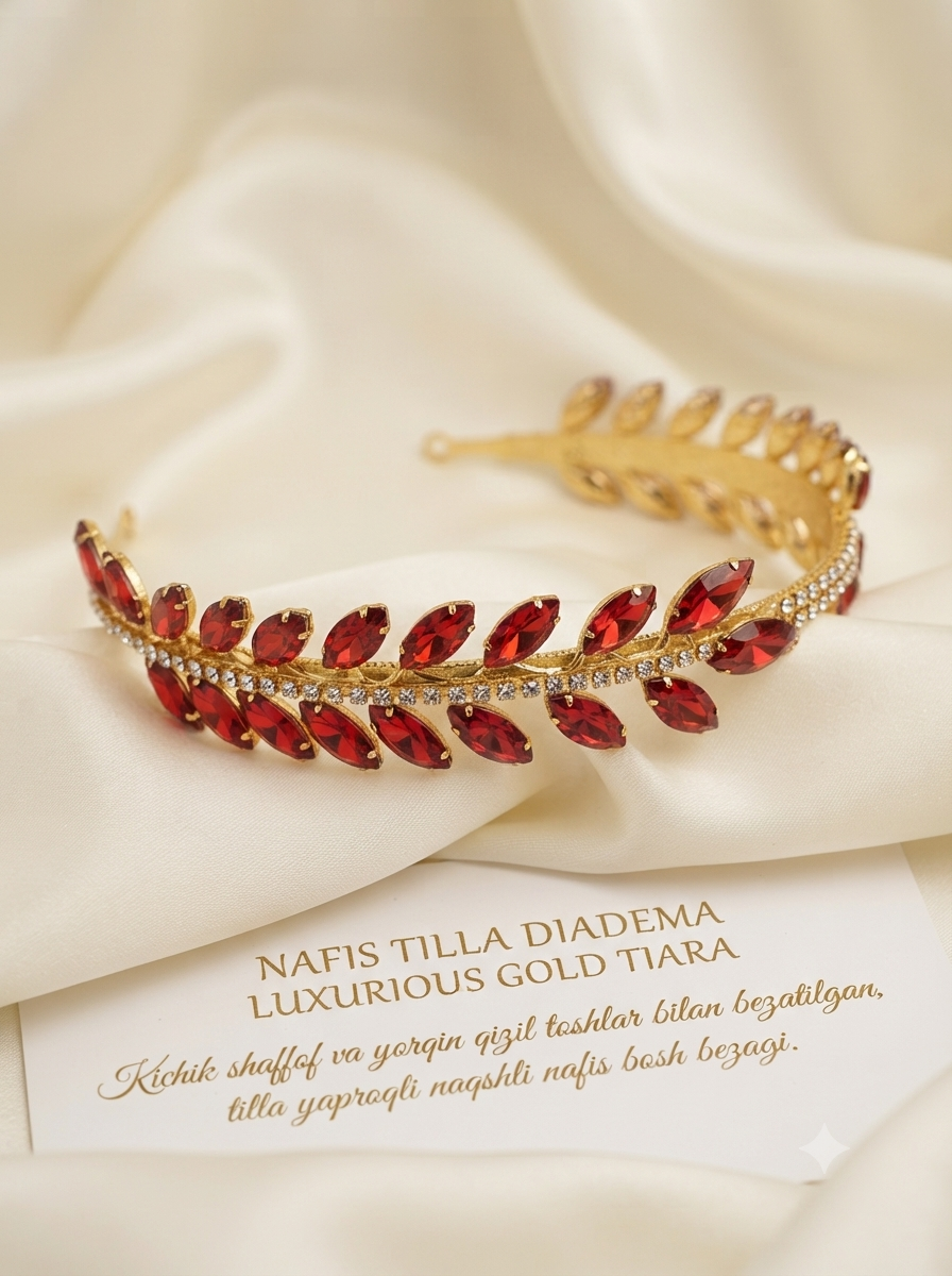 Nafis tilla diadema, qizil toshli bosh bezagi - 