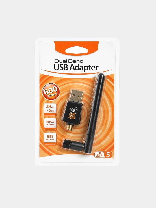 Адаптер WIFI USB двух диапазонный 2,4+5Ghz не требуются драйвера, до 600mb.s,100м