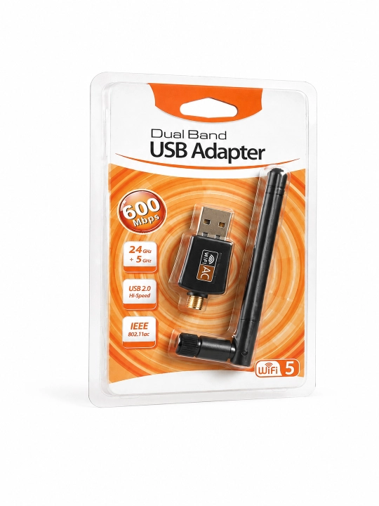 Адаптер WIFI USB двух диапазонный 2,4+5Ghz не требуются драйвера, до 600mb.s,100м