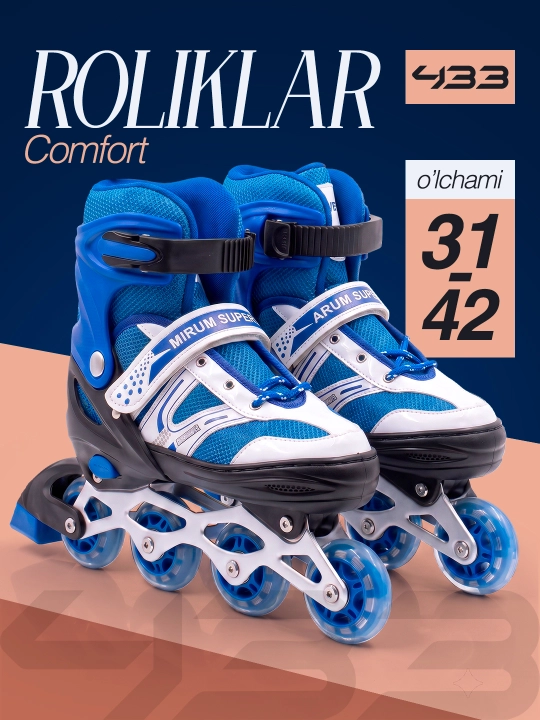 Bolalar va o'smirlar uchun roliklar Standart himoya to'plami bilan va Comfort modellari - 