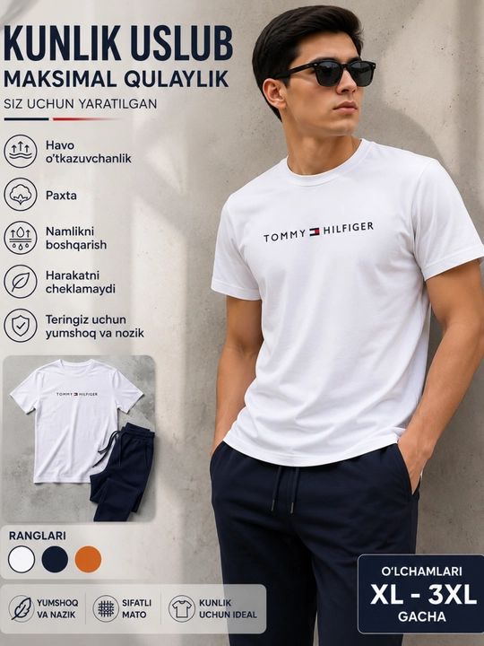 Erkaklar futbolkasi, paxta futbolka, asosiy futbolka, sport futbolkasi, yozgi kiyimlar - 