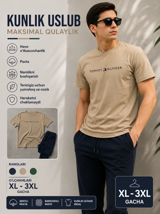 Erkaklar futbolkasi, paxta futbolka, asosiy futbolka, sport futbolkasi, yozgi kiyimlar - 