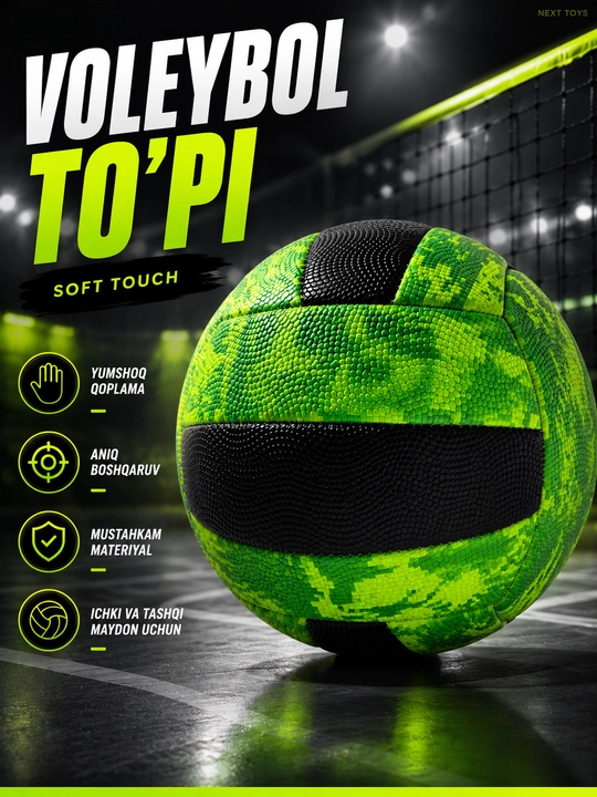 Voleybol to‘pi №5 o‘yin va mashg‘ulotlar uchun, standart o‘lcham, igna to‘plamda