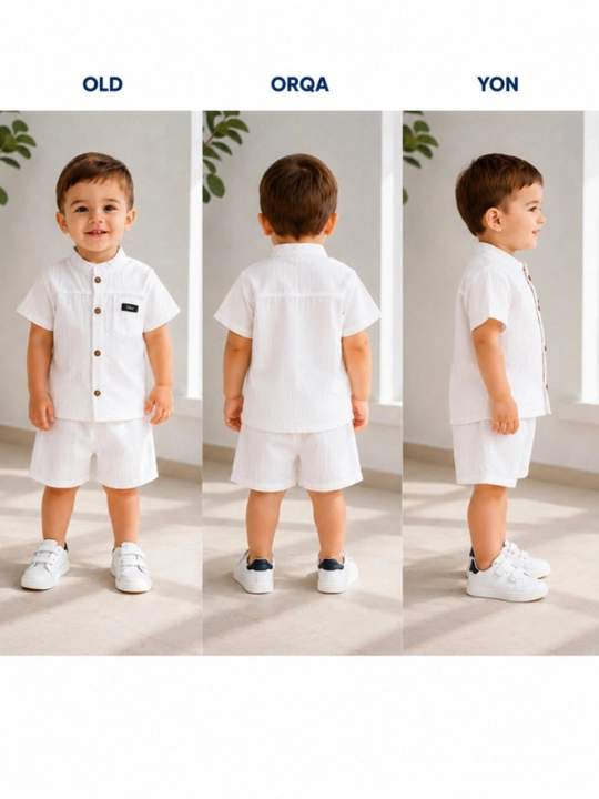 Летний костюм для мальчика, хлопковый комплект, рубашка и шорты, 1-5 лет, голубой