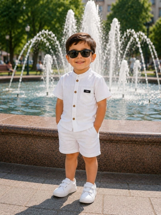 Летний костюм для мальчика, хлопковый комплект, рубашка и шорты, 1-5 лет, голубой
