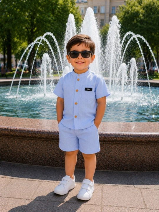 Летний костюм для мальчика, хлопковый комплект, рубашка и шорты, 1-5 лет, голубой
