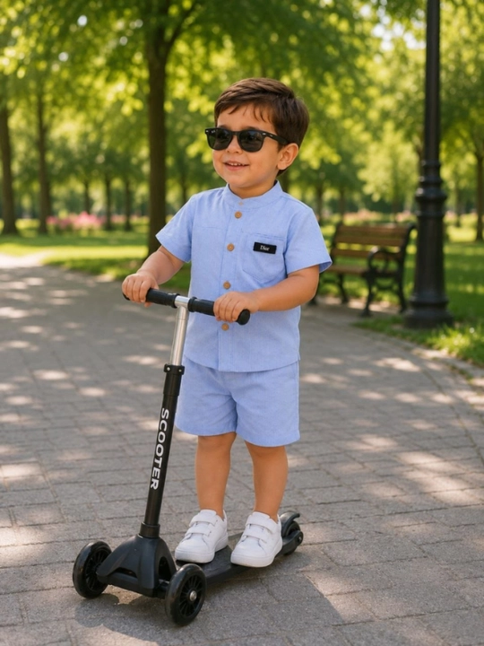 Летний костюм для мальчика, хлопковый комплект, рубашка и шорты, 1-5 лет, голубой