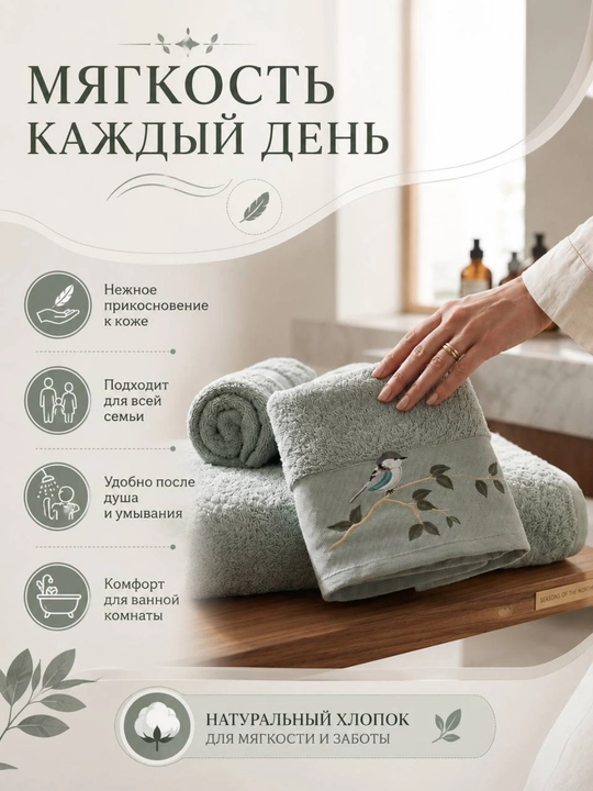 Sochiqlar to‘plami 3 tasi 1 da, hammom, yuz va qo‘l uchun, 100% paxta, 460 g/m², naqshli