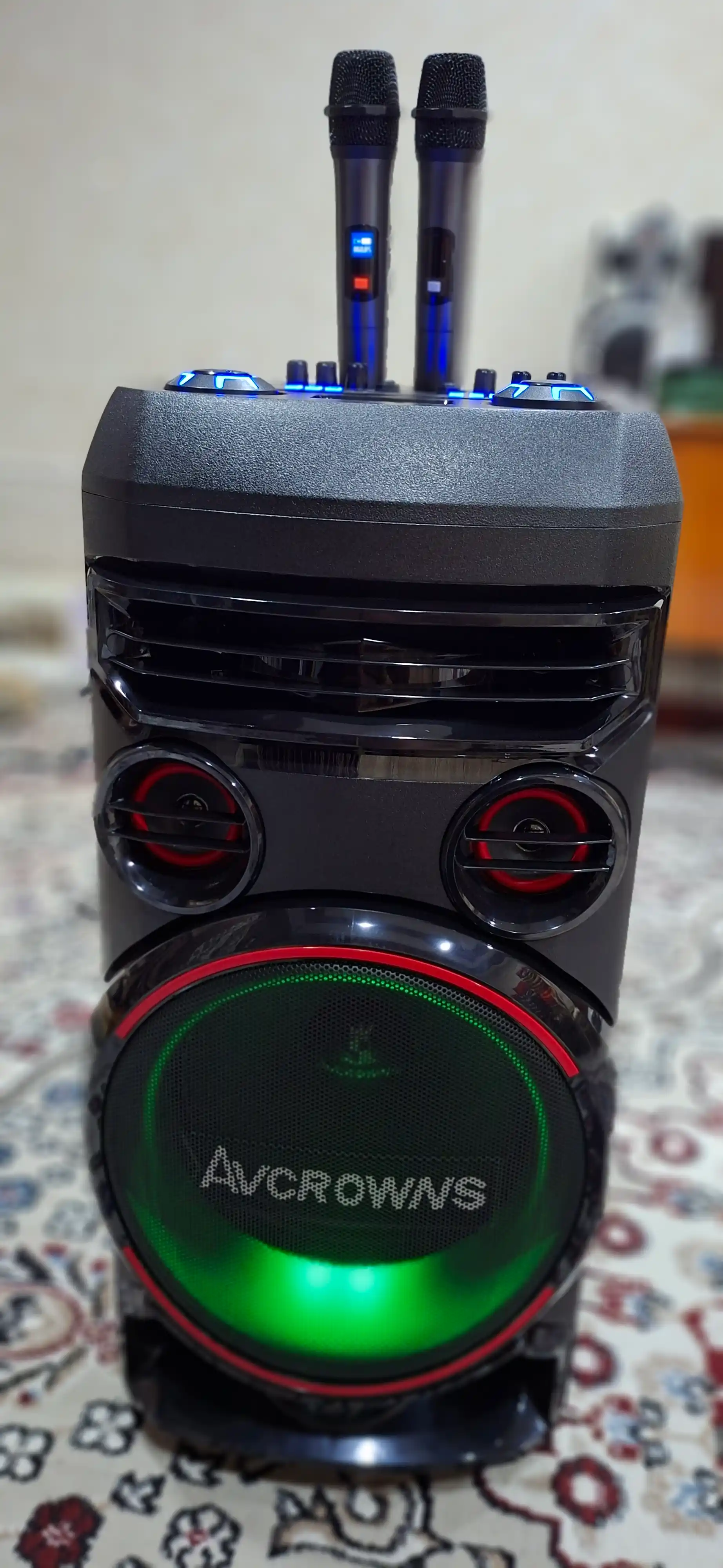 Katta simsiz kolonka AVCROWNS, 2 ta mikrofonli karaoke, bluetooth karnay, portativ kalonka