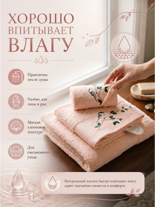 Sochiqlar to‘plami 3 tasi 1 da, hammom, yuz va qo‘l uchun, 100% paxta, 460 g/m², naqshli