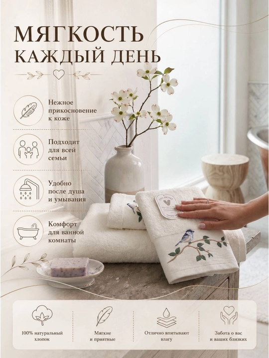 Sochiqlar to‘plami 3 tasi 1 da, hammom, yuz va qo‘l uchun, 100% paxta, 460 g/m², naqshli