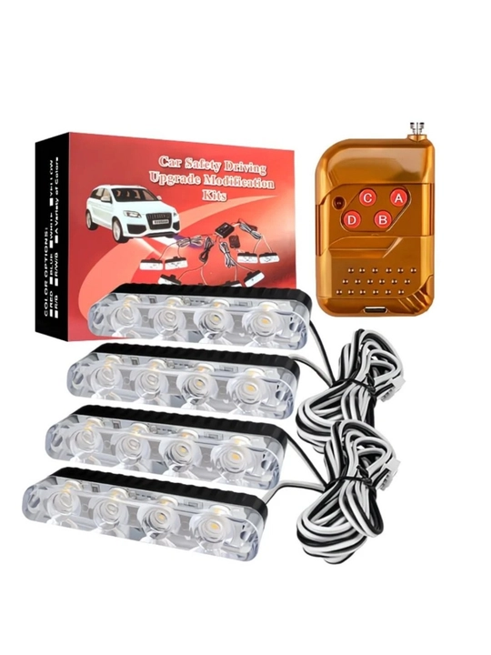 4 dona LED stroboskop chiroq 12V masofadan boshqaruv pulti bilan