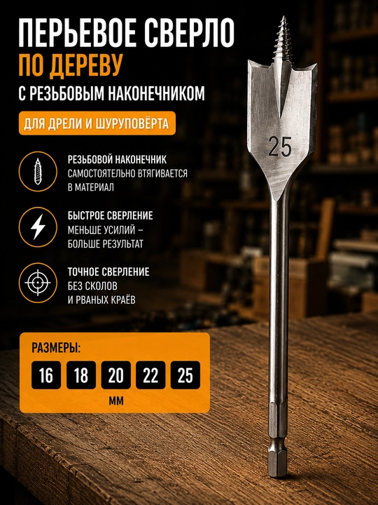 Перьевое сверло по дереву - 