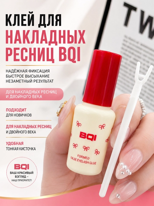 Клей для накладных ресниц BQI — быстро сохнет, надежная фиксация, прозрачный, 7 г