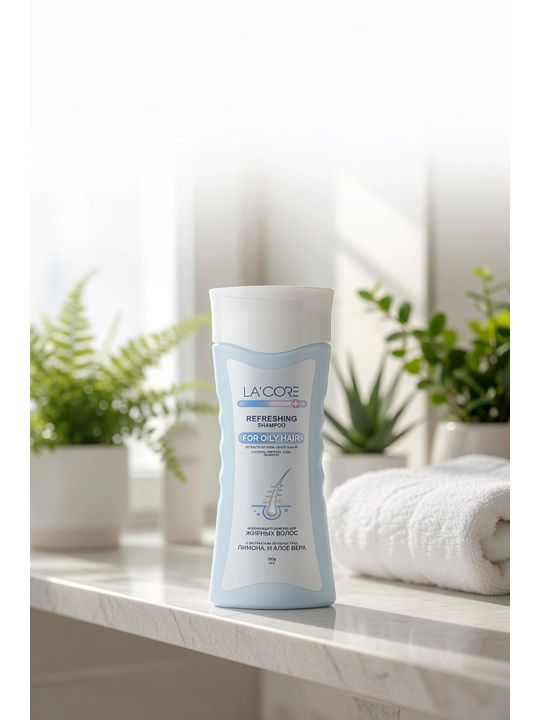 LA'CORE Refreshing для жирных волос, освежающий с лимоном и алоэ вера, 380 г - 