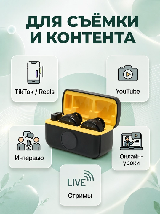 Беспроводные петлички для iPhone и Android — 2 в комплекте, для блогинга и видео , Type-C