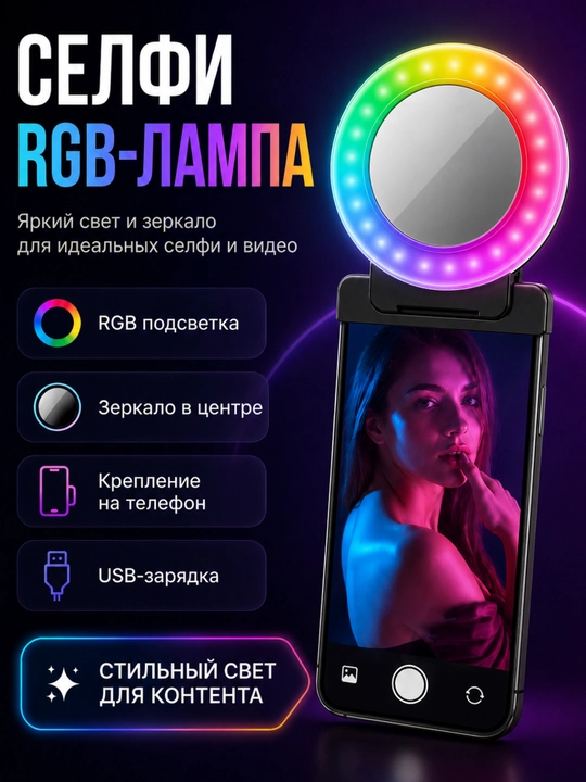 Селфи лампа, кольцо для смартфона, мини-лампа для селфи, для смартфона, Мини-лампа, RGB