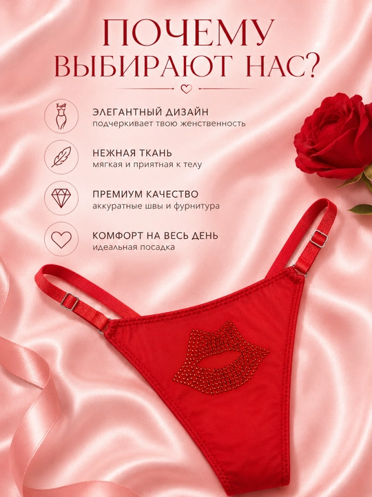 Женские стринги с регулируемыми бретелями и декором губы