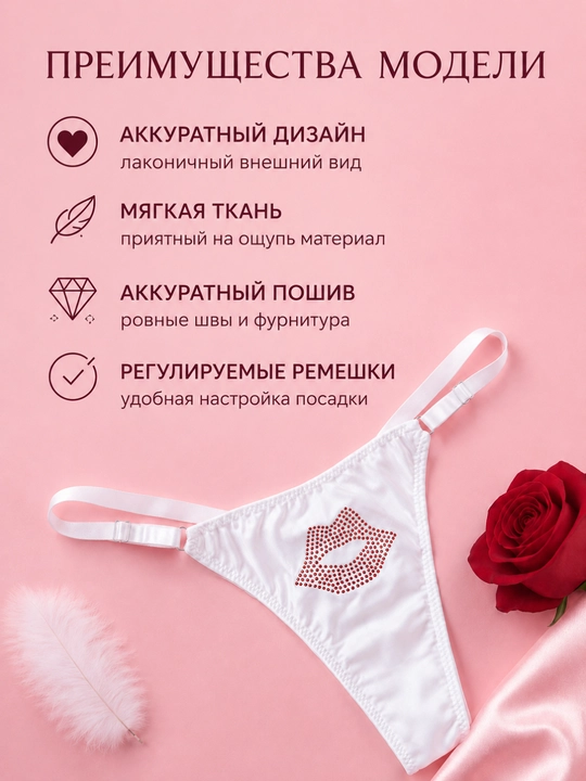 Ayollar stringi sozlanadigan tasmali va lab dekorli