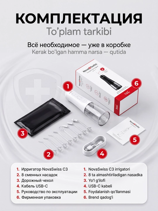 Og'iz bo'shlig'i, tishlar va braketlar uchun NovaSwiss portativ irrigatori