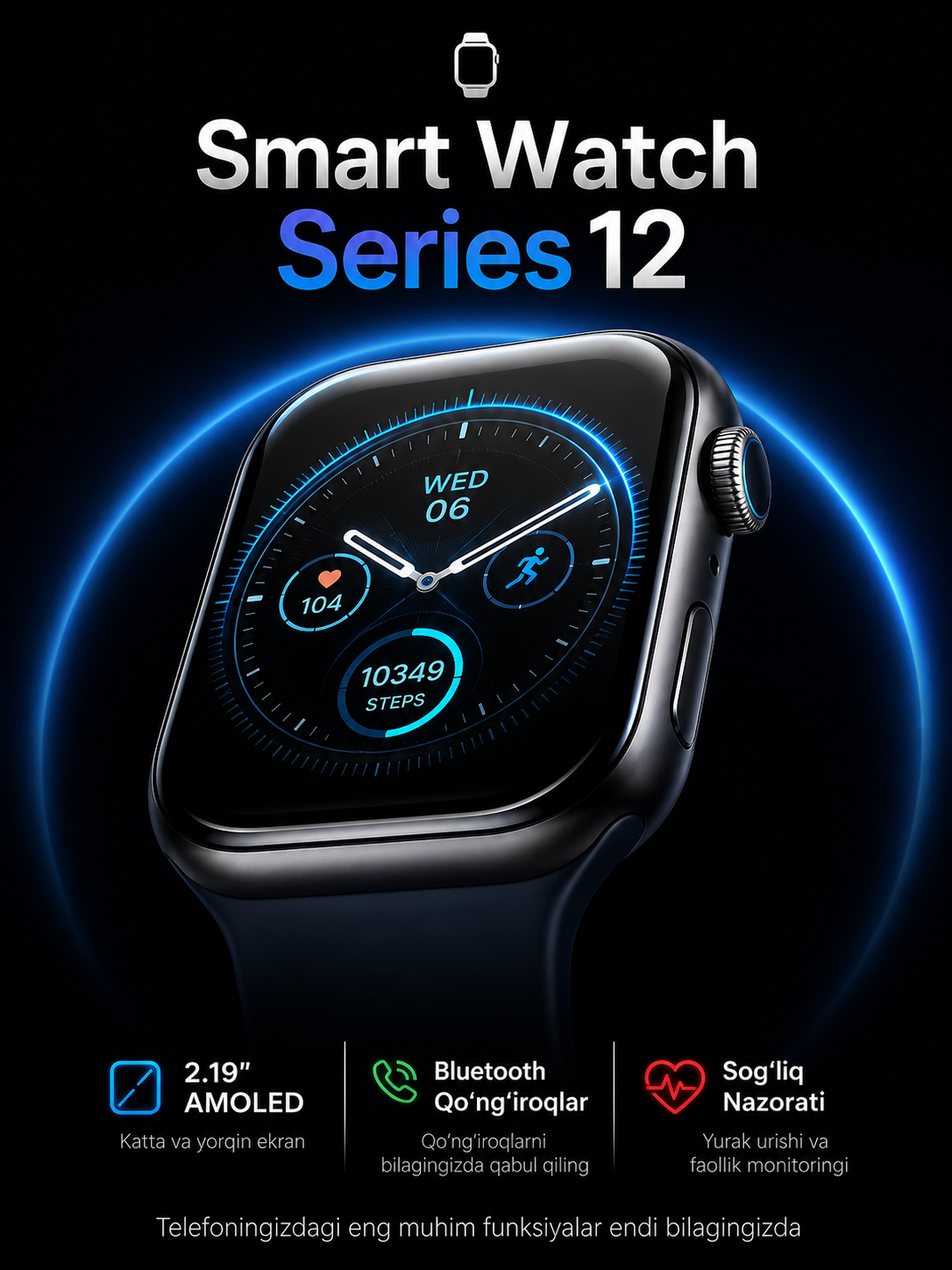 Смарт Часы Series 12 AMOLED, Bluetooth Звонки, Android iPhone Smart Watch - 