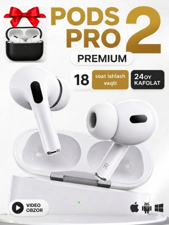 Simsiz quloqchinlar Pods Pro 2 Premium, sensorli, iPhone va Android uchun naushnik - 