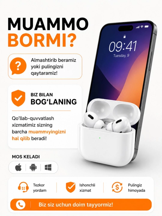 Simsiz quloqchinlar Pods Pro 2 Premium, sensorli, iPhone va Android uchun naushnik