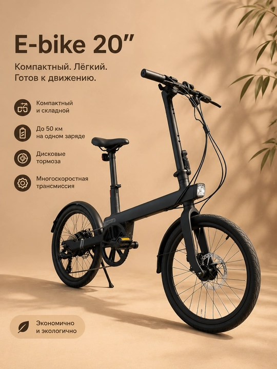Электровелосипед QiCYCLE 20” складной | Городской E-bike с дисковыми тормозами кама - 