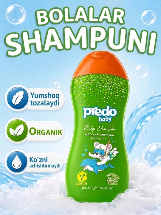 Bolalar shampuni Predo Baby chaqaloqlar uchun, ko'z yoshsiz, shampun bolalar uchun - 