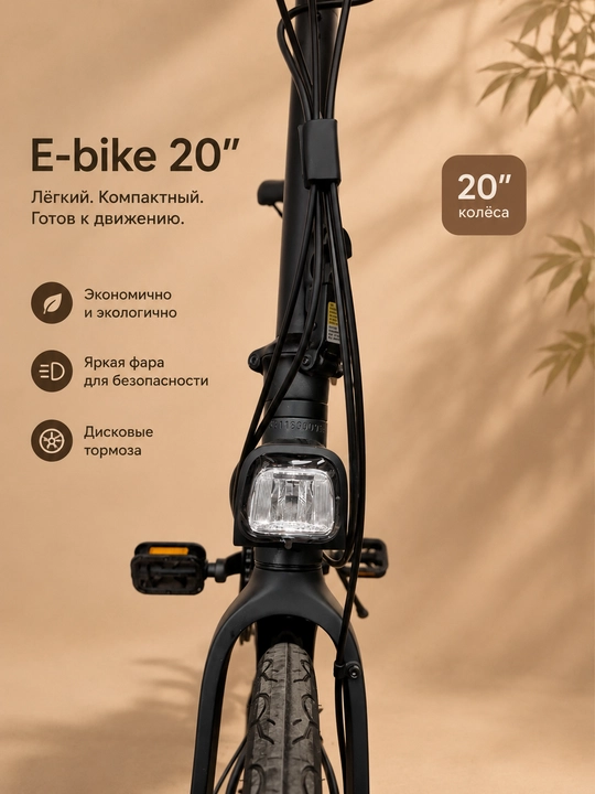 QiCYCLE E-bike 20” elektr velosiped | Yig’iladigan, disk tormozli, shahar uchun kama