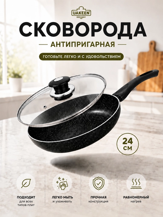 Granit qoplamali tovalar 24, 26, 28 sm qopqoqli alyuminiy tova