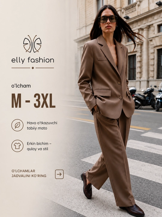 Ayollar klassik kostyumi, pidjak va shim M–3XL — ELLY FASHION - 