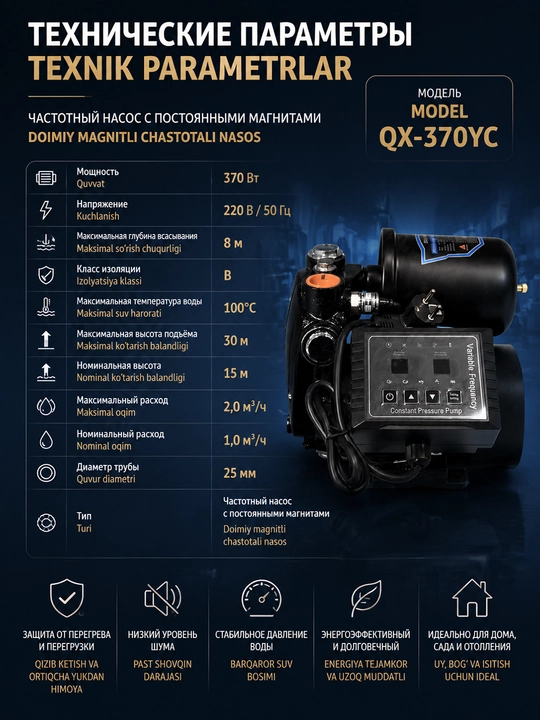 Водяной насос MOON QX370 / 550, Частотный насос с постоянными магнитами
